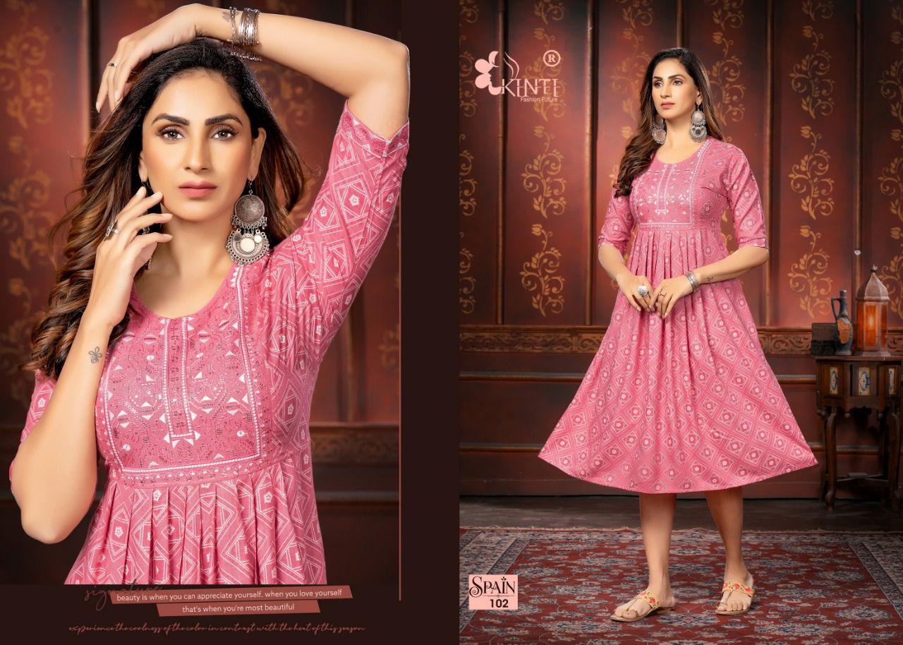 Kinti Spain Ethnic Wear Heavy Rayon Wholesale Kurti Collection
